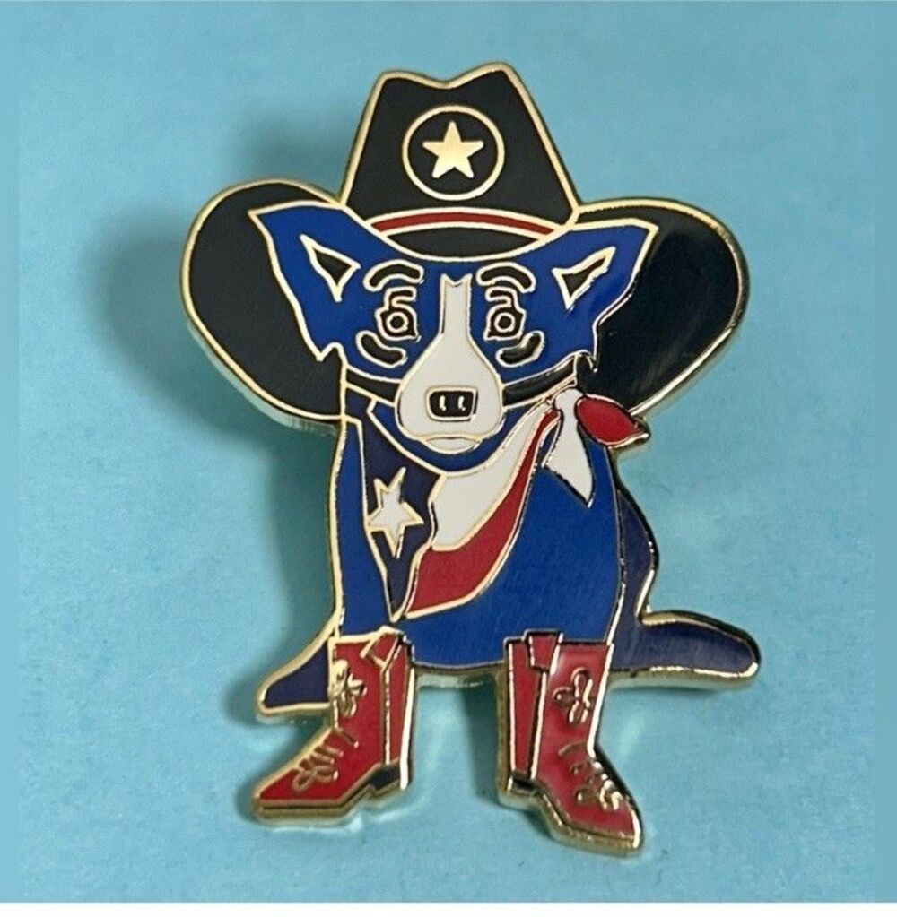 George Rodrigue Blue Dog -Texas Ranger signed Pin-Official licensed pin,Last One